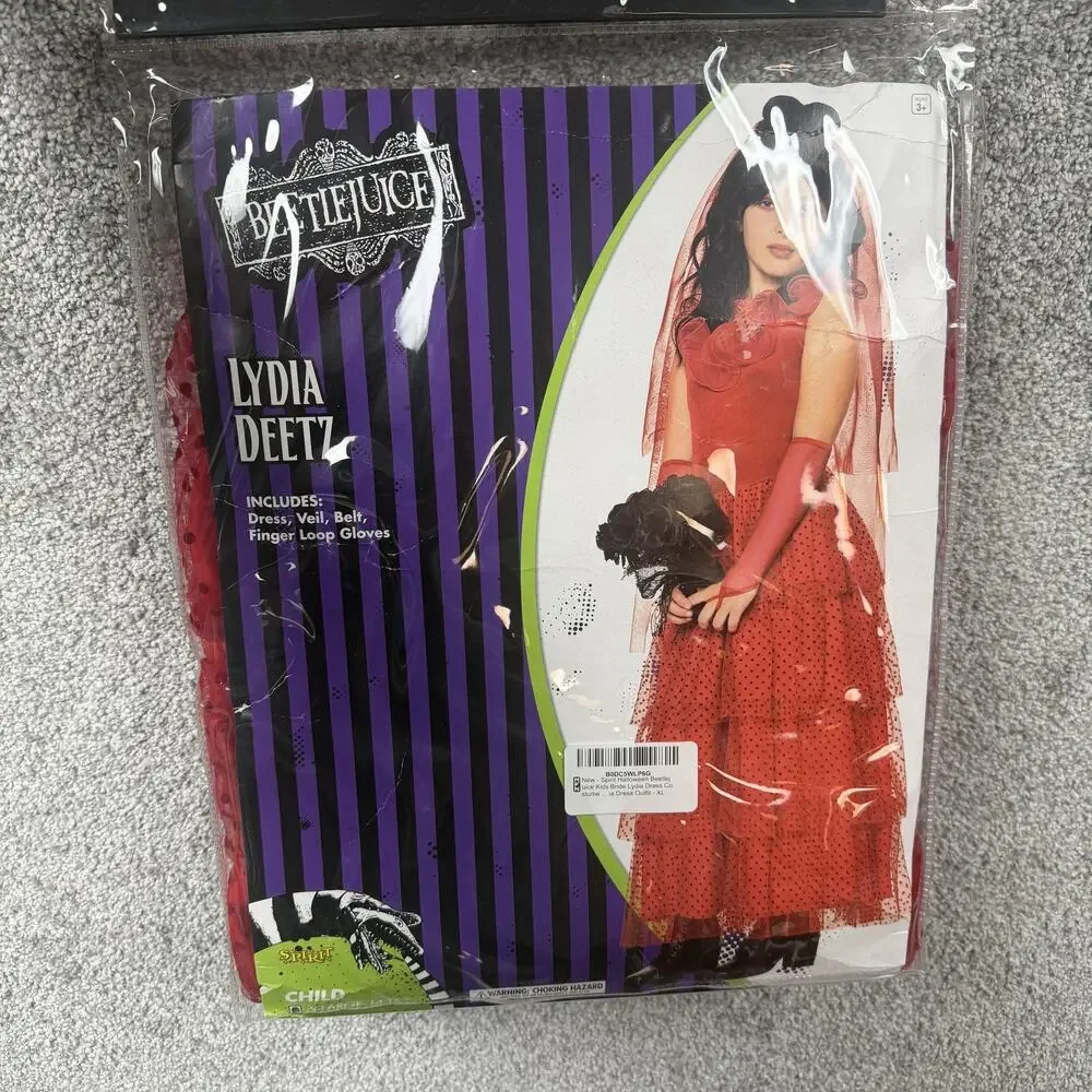 Lydia Deetz Beetlejuice Dress Girls XL 14-16 Red Tulle Costume Spirit Halloween